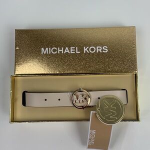 Michael Kors Cream Pave Logo Belt with Gold Buckle and sparkle Size L/XL New NWT